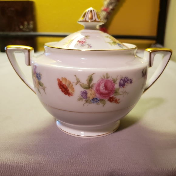 Vtg 1933- Sugar Bowl "Phyliss"  Noritake Roses Porcelain Heavy Gold Accents - Picture 7 of 13